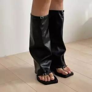 여름 롱부츠 쪼리부츠 앞뚫린 패션 신발 캐주얼 여름부츠 스웨이드부츠 미들부츠