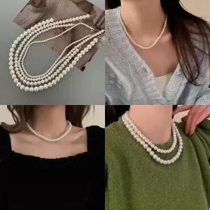 4 6 8 10mm 진주목걸이 레이어드 진주 비즈 목걸이 여자목걸이 초커목걸이 진주 학생목걸이