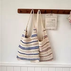 여성 비치 줄무늬 니트 숄더백 가방 해변 휴가 바캉스 수영복 휴가가방 바캉스백