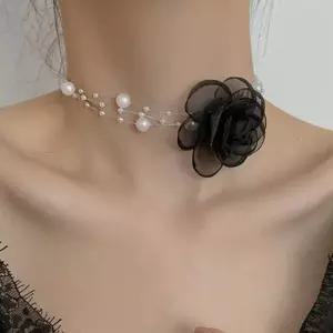 여성 이중 진주 장미 초커 1P 패션 레이어드 목걸이 초커스타일 초크목걸이 진주목걸이