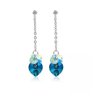 바다빛 블루 하트 오스트리아 크리스탈 롱 체인 써지컬 드롭 귀걸이 드롭귀걸이