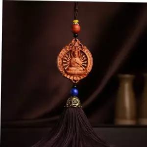 새차선물 복숭아나무 조각 천수관세음보살 차량용 룸미러 걸이 장식 안전운전 기원