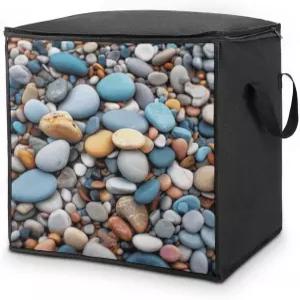 비치 컬러 자갈 보관 가방 지퍼와 손잡이가 달린 편안한 침구류 담요 정리함 두꺼운 통기성 옷장 및 침대