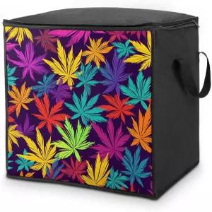 지퍼와 손잡이가 달린 밝은 색상의 잡초 패턴 보관 가방 편안한 침구류 담요 정리함 두꺼운 통기성 옷장 및