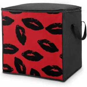 빨간색과 검은색 입술 보관 가방 지퍼와 손잡이가 달린 편안한 침구류 담요 정리함 두꺼운 통기성 옷장 및