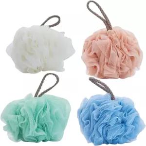 프레티줌 4pcs 목욕 스크러버 메쉬 샤워볼 세트 대형 바디 스펀지 부드러운 파우치로 욕실 각질 제거 및