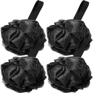 배스 루파 스펀지 4팩 블랙 샤워 메시 볼 남녀용 각질 제거 바디 스크러버 피부 진정을 위한 내구성 퍼프