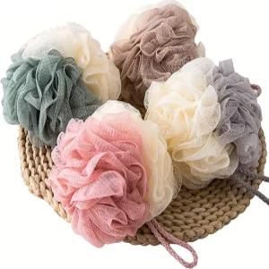 TCOTBE 4팩 루파 목욕 스펀지 레이스 메시 실크 피부를 위한 다양한 색상의 컬렉션 풀 클렌징 가죽 고급