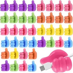 Ryetvok 40개 크리에이티브 엄지손가락 벽걸이 자동 접착 실리콘 엄지 홀더 책상 다기능 코드 클립 케이블