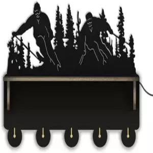 벽을 위한 기키 데이 스키어스 스포츠 디자인 키 홀더 우편 정리 선반이 있는 나무 벽걸이 모자 코트 랙