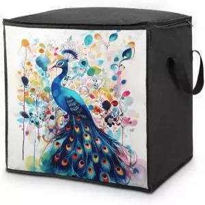 컬러 피콕 보관 가방 편안한 침구류 담요 정리함 지퍼와 손잡이가 달린 이동 두꺼운 통기성 옷장 및 침대