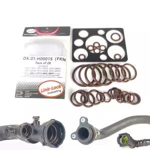 링크 잠금 28PCS FKM 바이톤 OK.01.H0001S 엔진 냉각수 파이프/워터 호스 오링 키트 17227613656