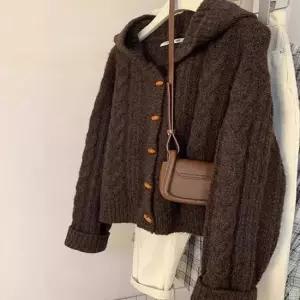 여성 2컬러 러블리 떡볶이 단추 꽈배기 후드가디건