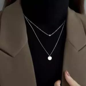 [옷자락]여성 미니볼 초커 레이어드 동전 실버 목걸이