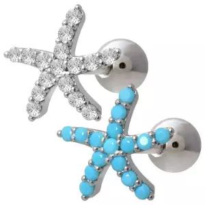 [NS홈쇼핑][미니아트] 써지컬 스틸 불가사리 큐빅 별 패션 피어싱 한쪽..[35843838]