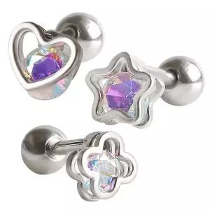 [NS홈쇼핑][미니아트] 써지컬 스틸 오로라 큐빅 하트 별 클로버 패션 피어싱 한쪽..[35843831]