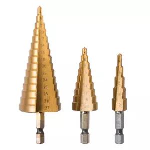 스텝 드릴 홀쏘 3종 비트날 세트 임팩트,충전드릴용 다양한 사이즈 타공 천공비트 파우치포함