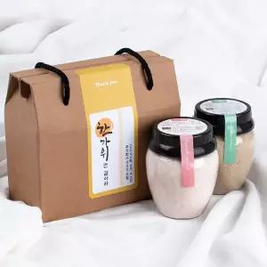 [화산수천일염]신안 함초 소금+ 핑크소금 단지 선물세트