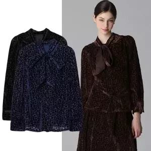 [홈쇼핑방송/르오트(LeOT)] 벨벳 번아웃 볼륨 타이넥 블라우스