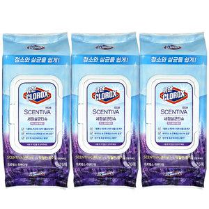 유한크로락스 센티바 세정살균티슈 라벤더향 76매X3개 / 청소물티슈 일회용물걸레