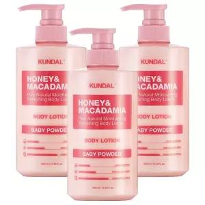 쿤달 허니 샤워후 보습 앤드 마카다미아 퓨어 바디로션 베이비파우더 500ml 3개