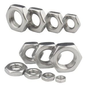 5 50PCS M2 M3 M4 M5 M6 M8 M10 M12 M14 M16 DIN439 GB6172 304스테인레스스틸 플랫 육각 육각형 웨이퍼 낮은 얇은 잼 너트