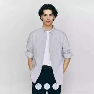 백화점 지오다노 남성 기본 스트라이프 옥스포드 긴팔 면 셔츠 045501