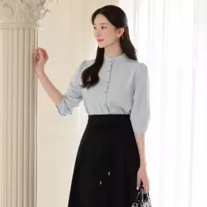 [시크라인] (~XXL까지) 디르 하이넥 진주버튼 블라우스 봄 가을 하객룩 오피스룩 모임룩 격식룩 빅사이즈