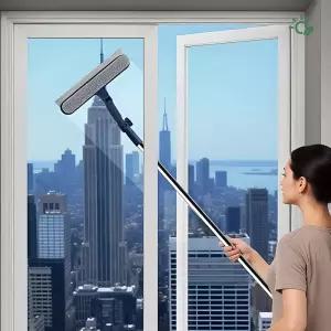 거실 창문 청소 외창 클리너 연장형 2in1 스크래퍼 밀대
