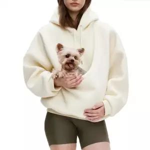 프리미엄 캥거루 후드티 포켓 주머니 티셔츠 소형견 강아지 겨울 크림화이트 s