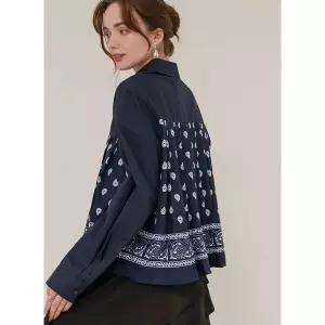 [막스까르띠지오]플리츠 페이즐리 배색 셔츠 블라우스_P418993313