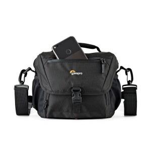 Lowepro LP37119, Nova 160 AW II 카메라 가방, 맞춤형 휴대용, 17-85mm 부착 렌즈, 소형 드론, 추가 렌즈 1-2개, 플래시, 블랙으로 DSLR에 적합