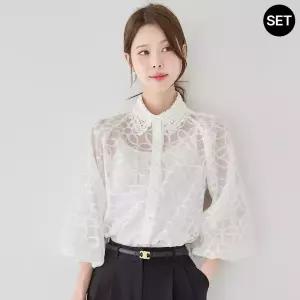 [모리스커밍홈] 플라워 시스루 레이스 카라 나시세트 블라우스_M2603BL081B