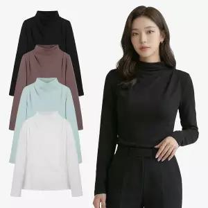 [후스타일] 실크블렌디드 하프넥 드레이핑 티블라우스 4종 택1