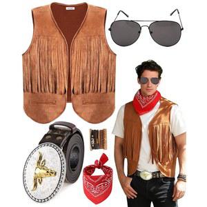 할로윈 코스프레 파티를 위한 남성 웨스턴 카우보이 의상 5종 조끼 버클 벨트 악세사리