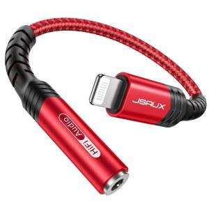 eAj 라이트닝용 JSAUX 헤드폰 어댑터 3.5mm 어댑터 [ MFi 인증] 14 Pro Max /14 Plus /13 12 11 Pro Max /SE /XS-Red와 호환됩니다