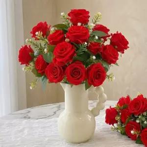 레드 벨벳 안개 장미 부쉬 꽃지름 7cm 12송이 조화 꽃다발 고급 성묘꽃