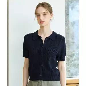 [나인식스뉴욕]카라넥 무지 심플 반팔 니트 가디건 (NQ2CK001L0)