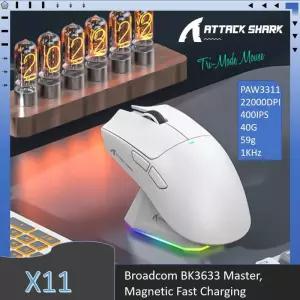 ATTACK SHARK X11 트라이 모드 경량 게이밍 마우스, PAW3311, 22000DPI, 400IPS, 40G, 59g, 1KHz, RGB 백라