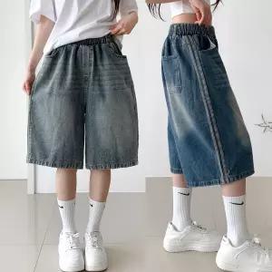 [이게 진짜 HIP] 데님 라인 버뮤다 풀밴딩 와이드 청반바지 캐주얼 데일리룩