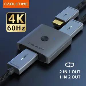 HDMITODP CABLETIME HDMI 분배기 스위치 4K 2 in 1 Out 60Hz 호환 20 허브 스위처 PC 노트북 HDTV Xbox PS4