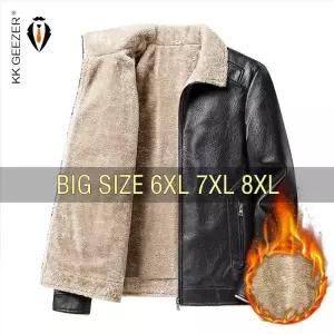 남자 바람막이 가을 겨울 남성 가죽 청 자켓 남성용 재킷 따뜻한 양털 코트 오버사이즈 6XL 7XL 8XL 플러스