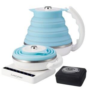 여행 가방, 듀얼 전압 및 자동 차단, 건조 보호 보온 기능을 갖춘 초박형 등급 실리콘 여행용 접이식 전기 주전자 가변 온도 조절, 555ML 100-240V 플러그 사용 가능