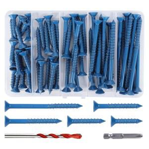 60피스 6cm 블록 드릴 육각 벽돌 앵커 4인치 소켓 비트 플랫 또는 나사 헤드 콘크리트 포함 석조 치장 블루 시멘트 키트 벽토용