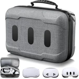 메타 큐스트 3S/퀘스트 2와 호환되는 카웨이 대형 하드 캐리 케이스 VR 헤드셋 헤드 스트랩 컨트롤러 및