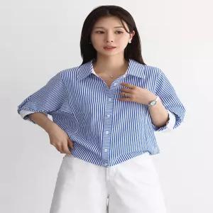 [WPBG]소매 배색 커프스 스트링 스트라이프 셔츠_2color