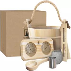 노스우드 사우나 - 액세서리 키트 핀란드 소나무로 수제 코어 세트 버킷 국자 온도계 및 습도계 모래
