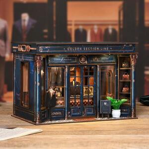 DIY 미니어처 하우스 키트DIY 나무 옷가게 책장 키트 미니어처 모델 골든 섹션 라인 북엔드 친구 생일 선물