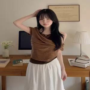 [엘루이즈][엘루이즈] 가브니 드레이프넥 레이어드 나시 셔링 캡소매 티셔츠(4color)