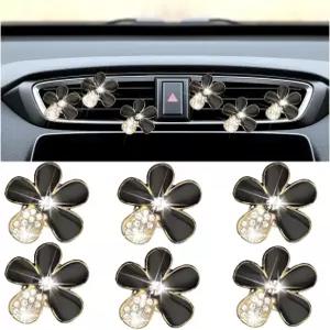 만다크 6PCS 블링 데이지 플라워 자동차 에어 벤트 클립 크리스탈 라인스톤 차량 콘센트 귀여운 오토